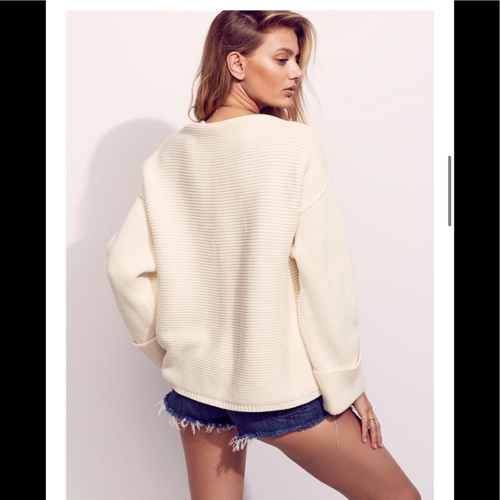 Free People La Brea V-neck Pullover Sweater Ivory Cream Size L-XL - Picture 2 of 14
